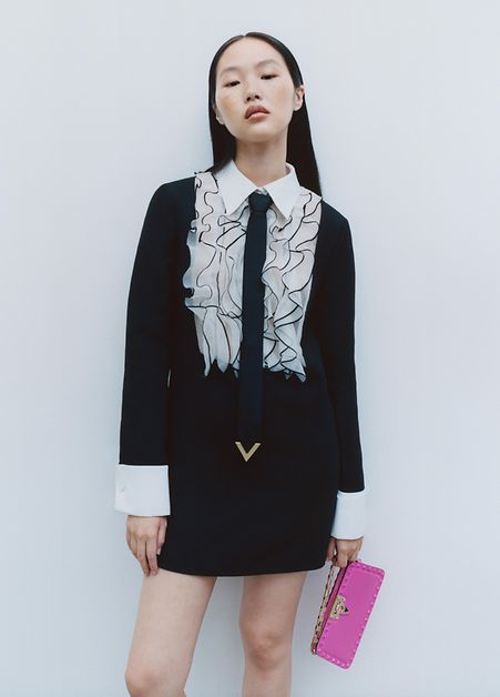 美品 VALENTINO 23AW ブラックタイ ワンピース 38